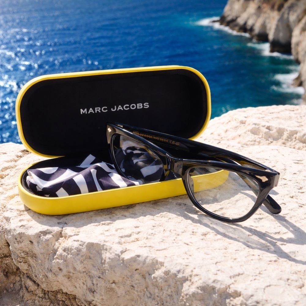 Marc Jacobs Black Sunglass-Style Cat Eye Frames with Yellow Trim Case